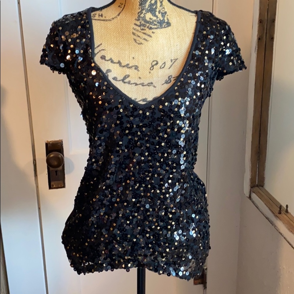Sequined Deep Neck Blouse